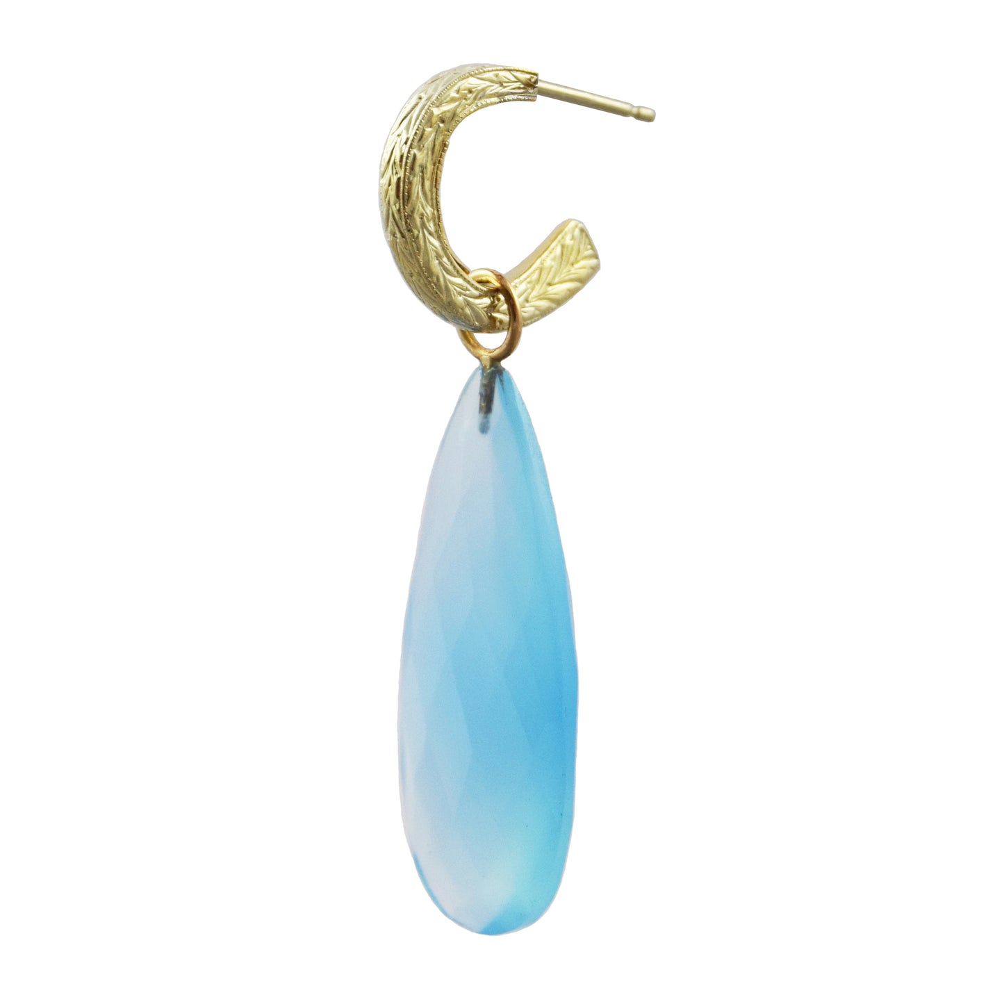 Creole earrings in yellow gold with blue onyx