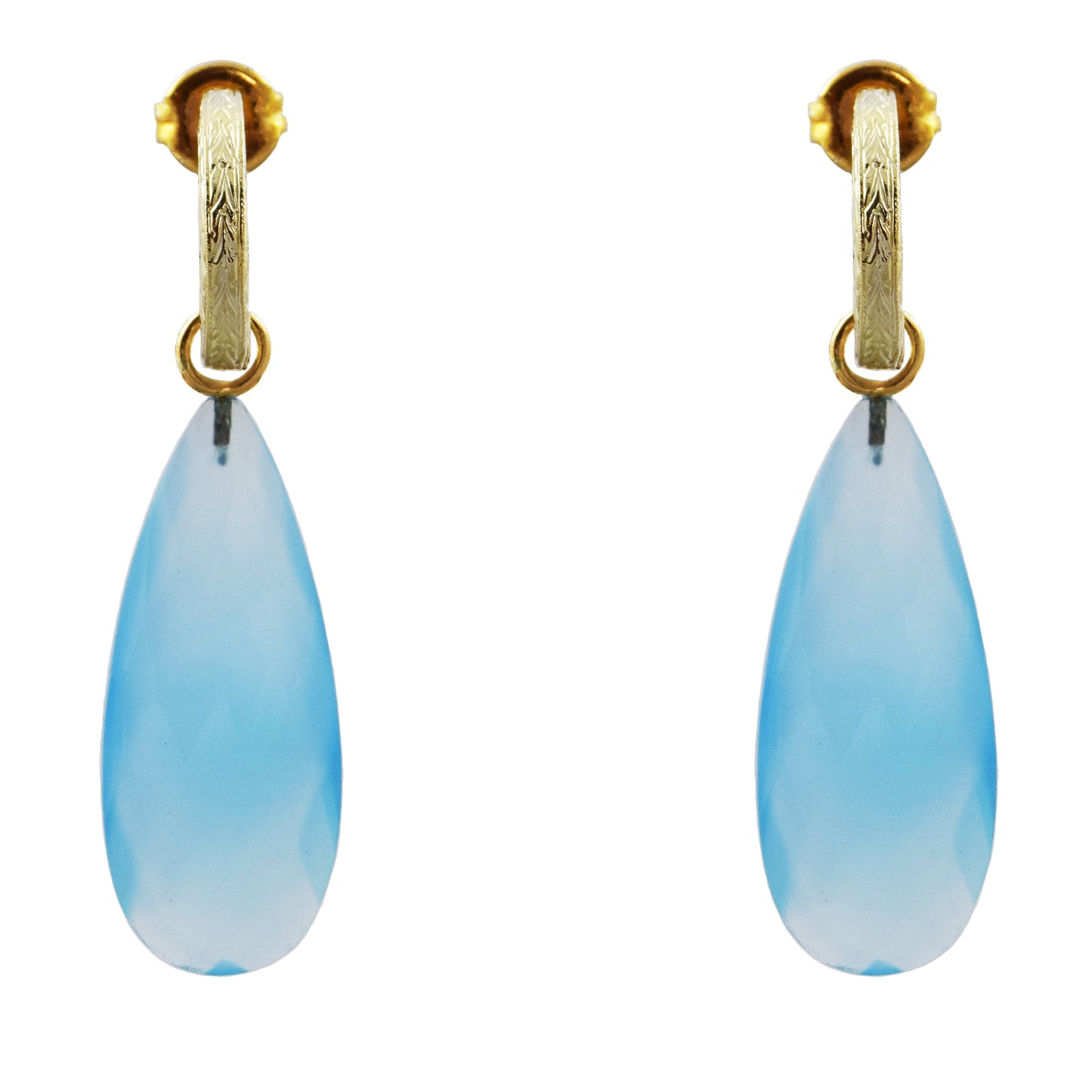 Creole earrings in yellow gold with blue onyx