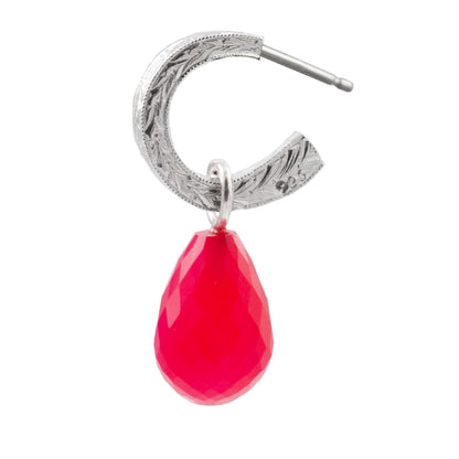 Creole earrings in silver with pink onyx