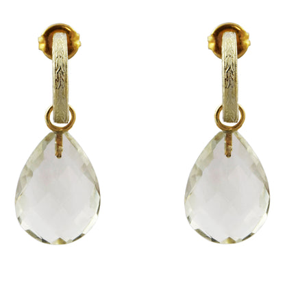 Creole earrings in yellow gold with green quartz