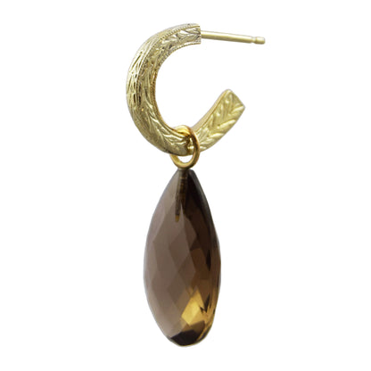 Creole earrings in yellow gold with smoky quartz