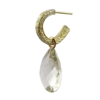 Creole earrings in yellow gold with green quartz