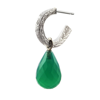 Creole earrings in silver with green onyx